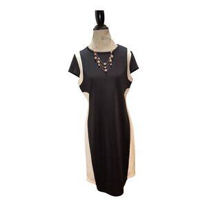 Dressbarn Black White Shift Dress Cap Sleeve Round Neck Stretch Women's Size 12